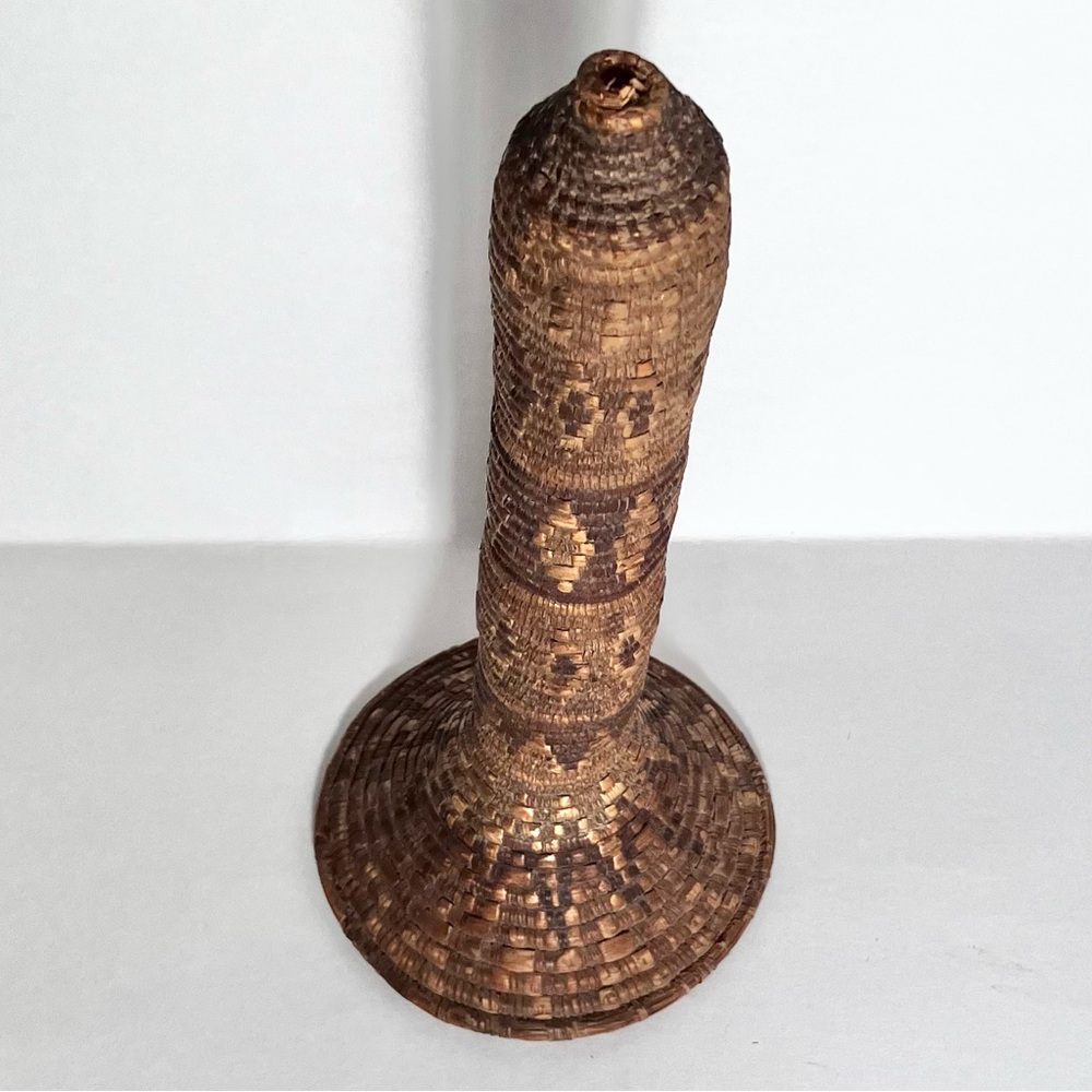ETHIOPIAN HARARI BASKET / Single Coil Reed & Grass / Antique Pot Lid / Very Rare